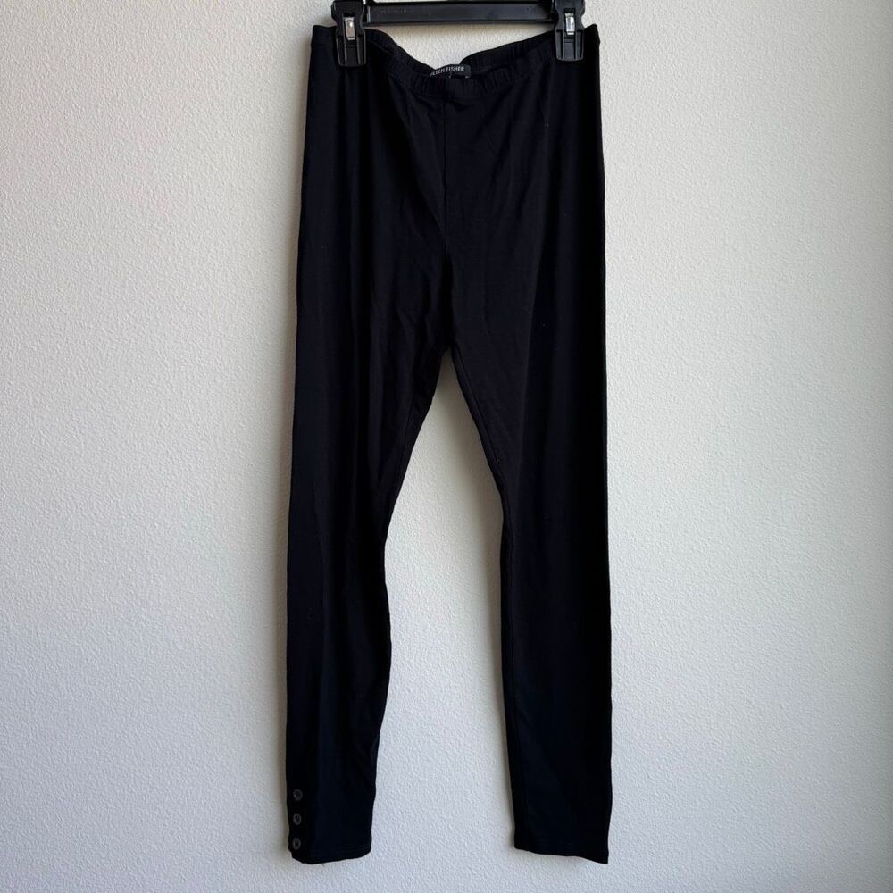 Eileen Fisher Pull On Black Ankle Buttons Pants Lightweight Stretch Size XS